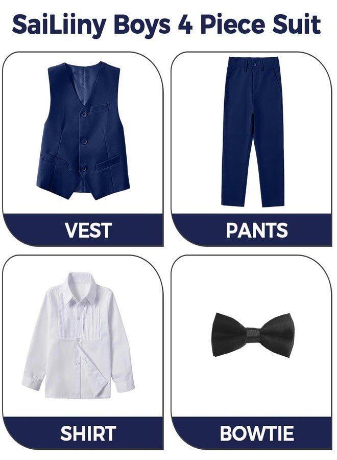 SaiLiiny Toddler Suits for Boys Wedding Suit Dress Shirt Navy Blue Vest and Pants Sets for Boy with Bow Tie Size 6 - Image 3